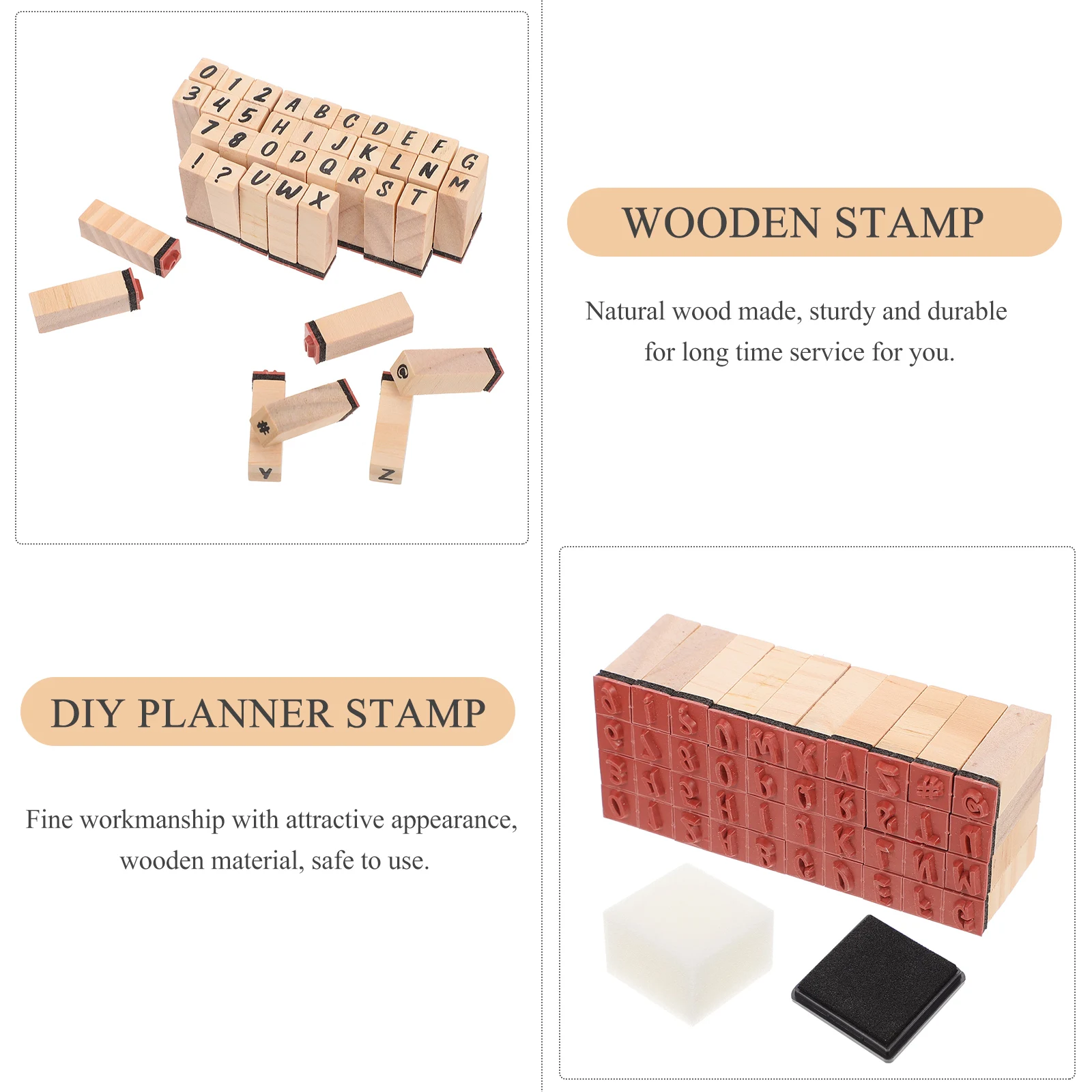 Wooden Stamp Set Decorative Number Alphabet Seal Scrapbook DIY Stamps Kids Safe Natural Material Storage Container