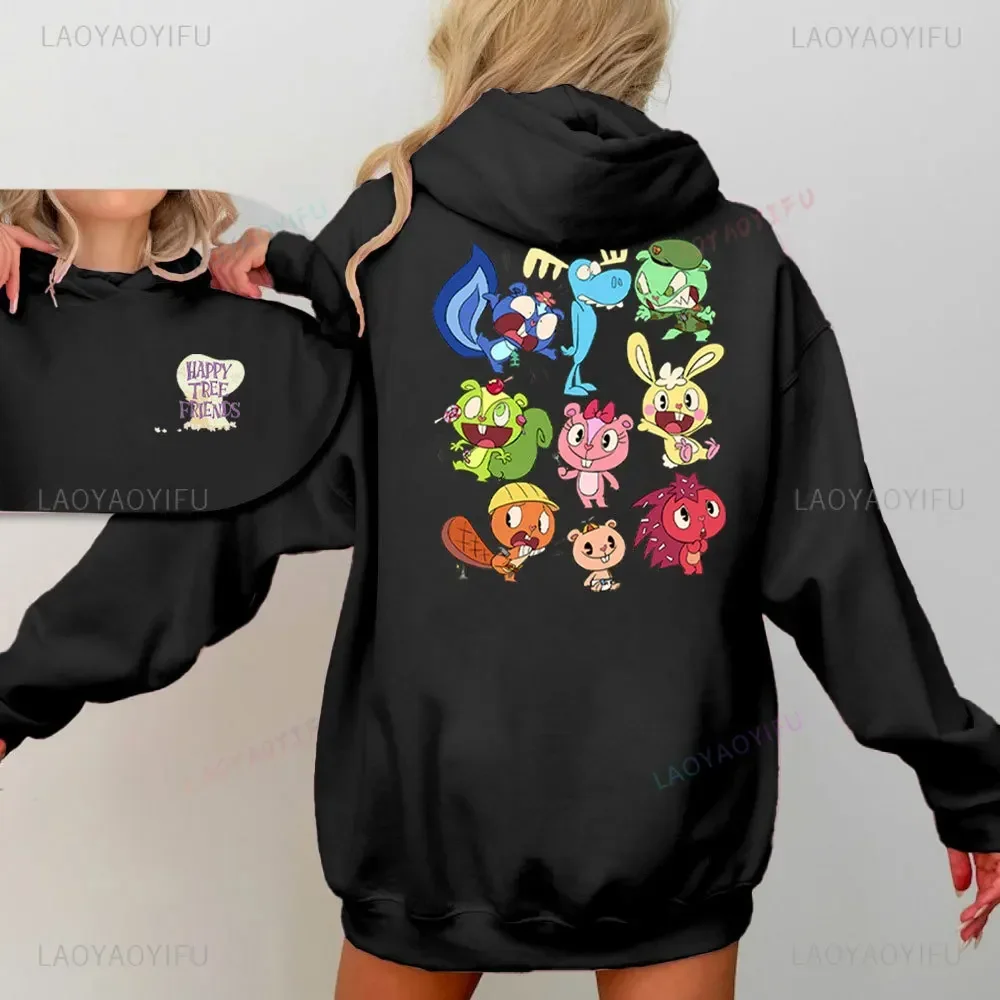 Sweats à capuche à manches longues Happy Tree Friends pour femmes, sweats à capuche essentiels, imprimé double face, dessin animé Happy Tree Friends, rouge, automne, PVD