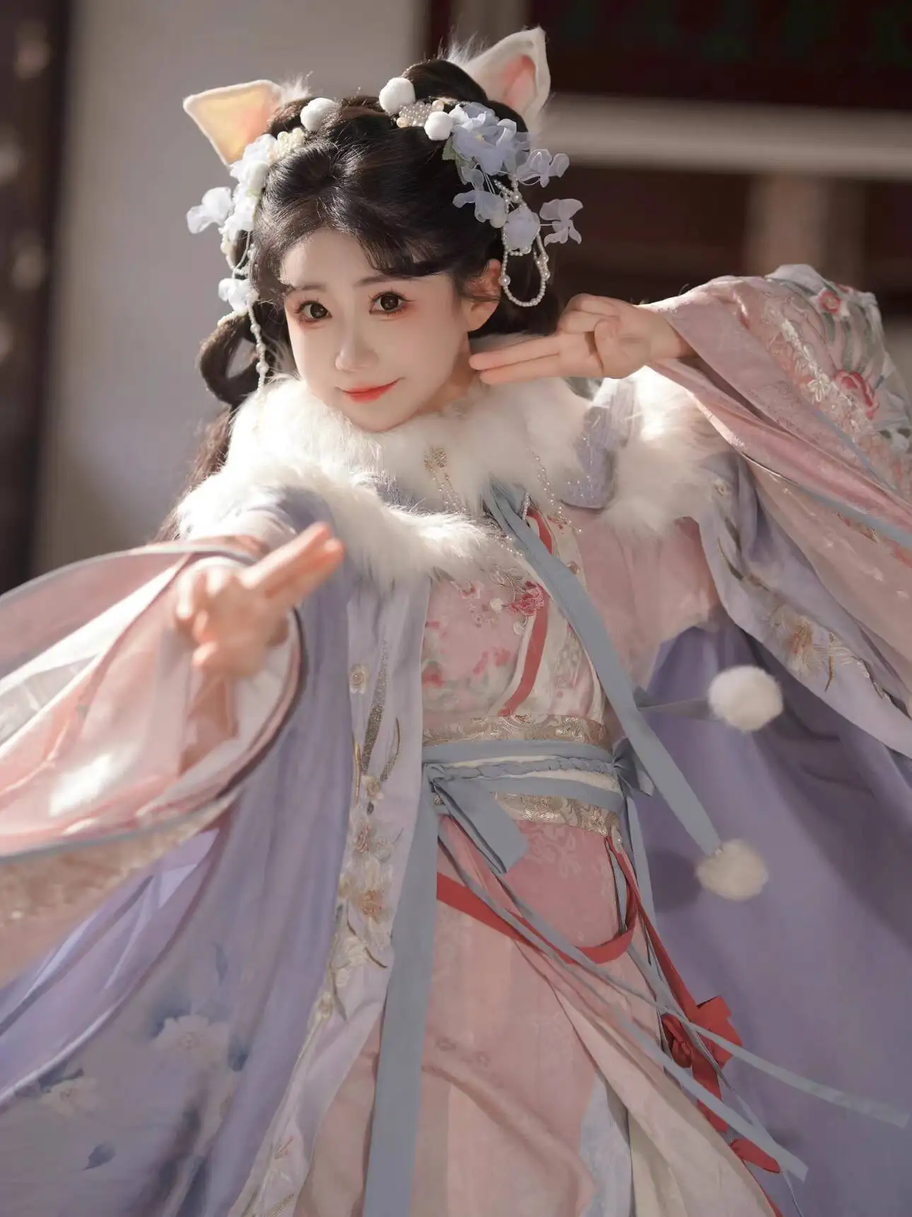 Women In Hanfu Wei Jin Southern And Northern Dynasties Heavy Embroidery Set Double Layer Cloak Costume Cosplay Chinese
