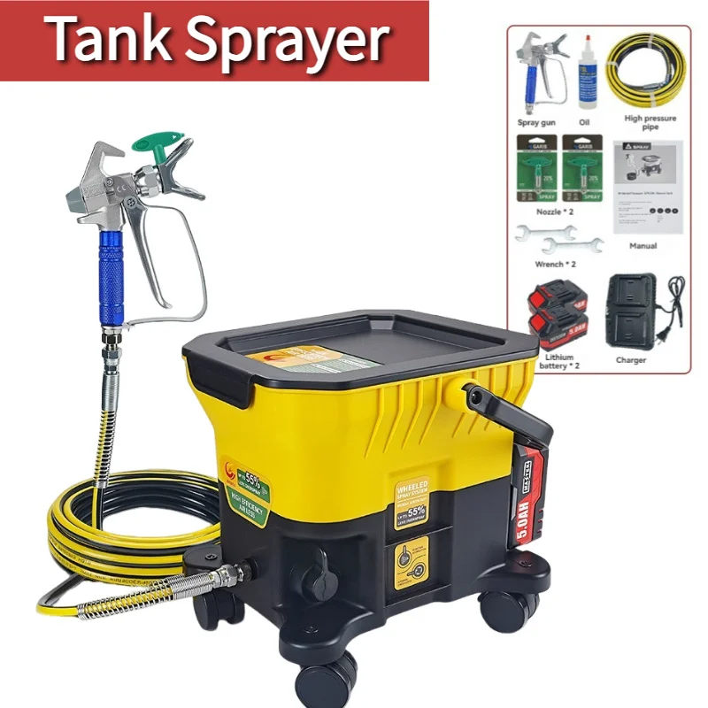 

High-pressure Airless Paint Sprayer 20V Lithium-Ion Battery Spray Paint Gun with 2 Nozzle Lithium ion Wheel Spray Machine