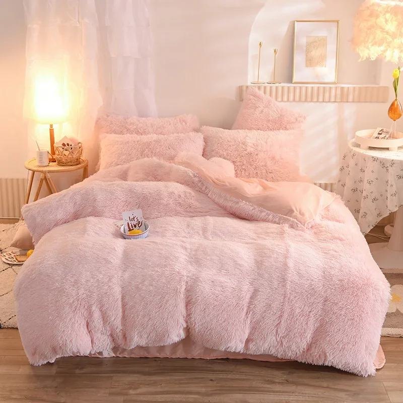 

Super Shaggy Bedding Set Luxury Winter Warm Cozy Mink Velvet Duvet Cover Bed Sheet and Pillowcases King Size Home Bed Linen Set