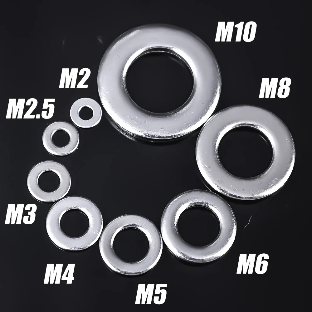 360Pcs Stainless Steel Flat Washer M2 M3 M4 M5 M6 M8 M10 Sealing Solid Plain Gaskets Metal Ring Set General Screw Assortment Kit