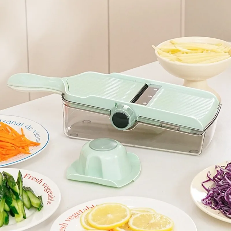 

Многофункциональный измельчитель овощей и фруктов, для нарезки картофеля, с защитой для рук, портативный, удобный кухонный инструмент