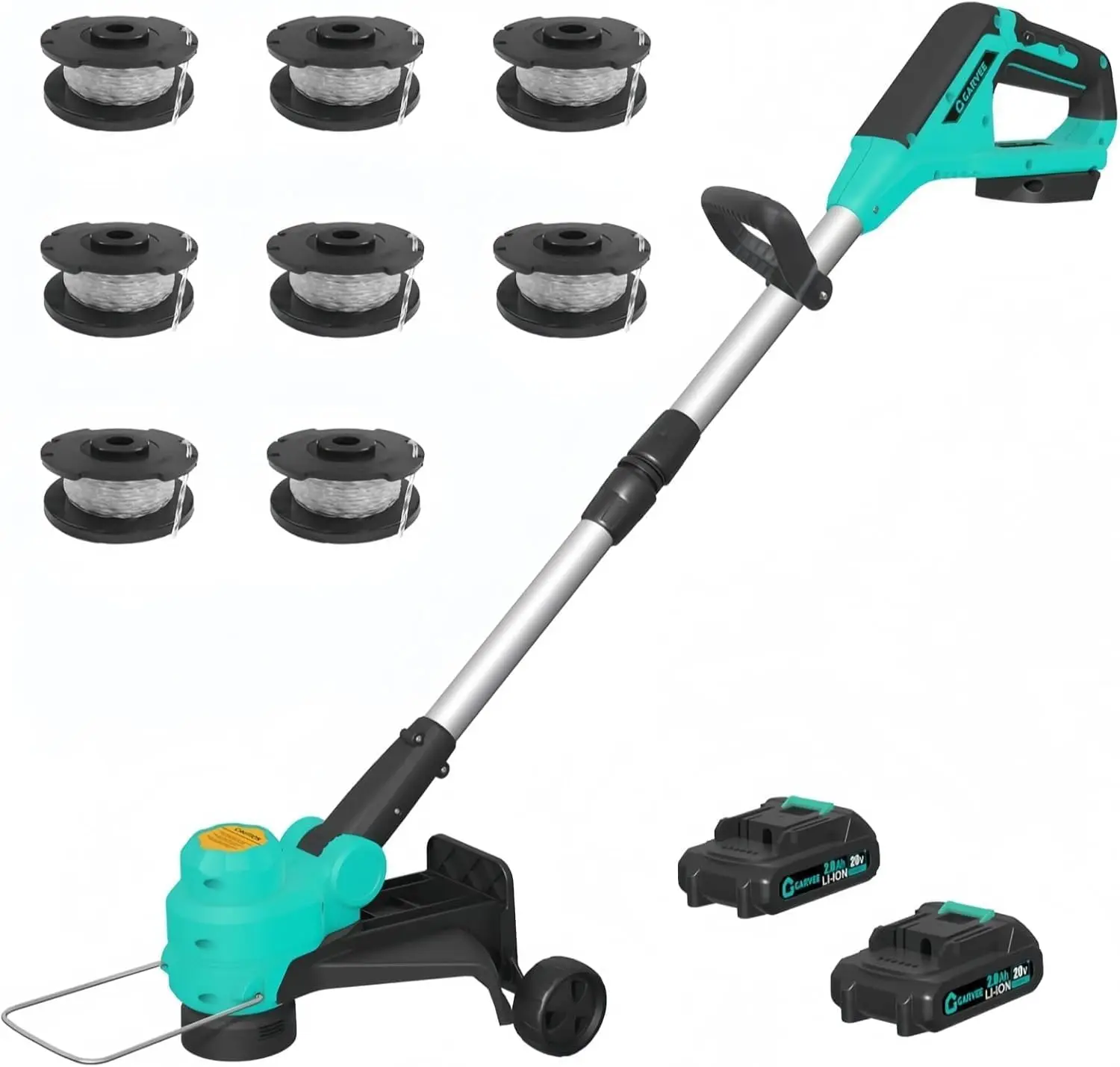 12In20V Cordless String Trimmer & Edger Grass Cutter with Auto Line Feed, 2 x 2.0Ah Batteries, 8 Spokes, Wheels, Fast Charger