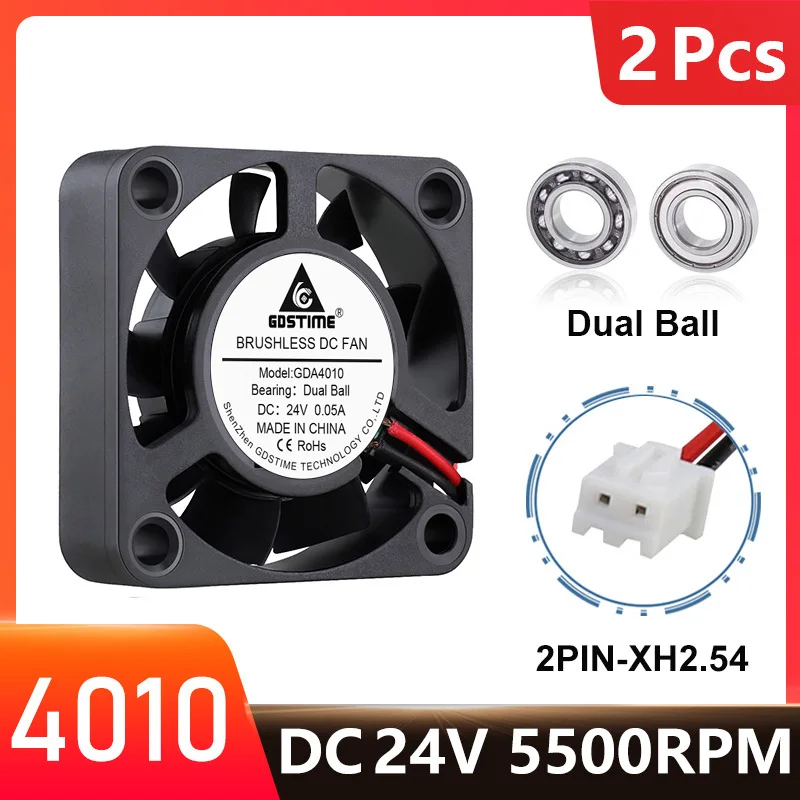 

2 Pcs Gdstime 4010 DC 24V 40x40x10mm Brushless Cooler 4cm Dual Ball Mini Radiator 40mm Fan for 3D Printer Machine CPU Cooling