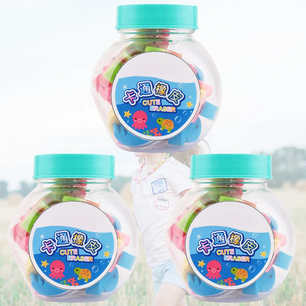 

3 Cans Mini Eraser Creative Cartoon Pencil Skin Suitable for School Kids Office Use Lovely Eraser Children Stationery