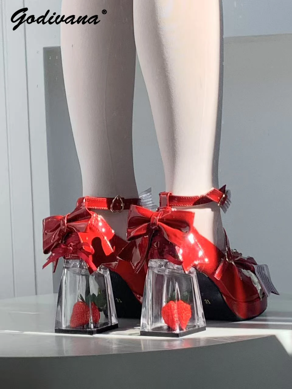 

Оригинальные туфли-лодочки на высоком каблуке в стиле Лолиты, милые женские прозрачные туфли-лодочки на высоком каблуке с кружевом и бантом на платформе для милых девочек