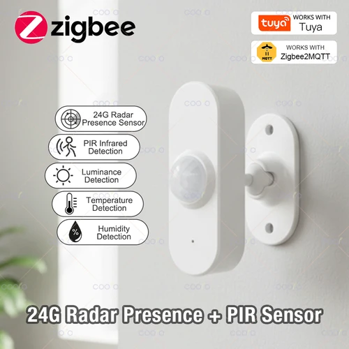 Sensor de presencia humana de Radar MmWave de 24G + Sensor de movimiento PIR luz temperatura humedad USB/alimentado por batería soporte Tuya Zigbee Z2M