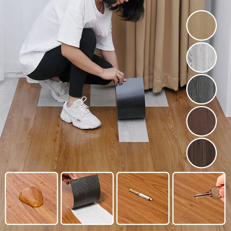 45x15cm PVC Floor Stickers Self-adhesive Stickers Waterproof Thickened Wood Grain Floor Stickers Living Room 10Pcs