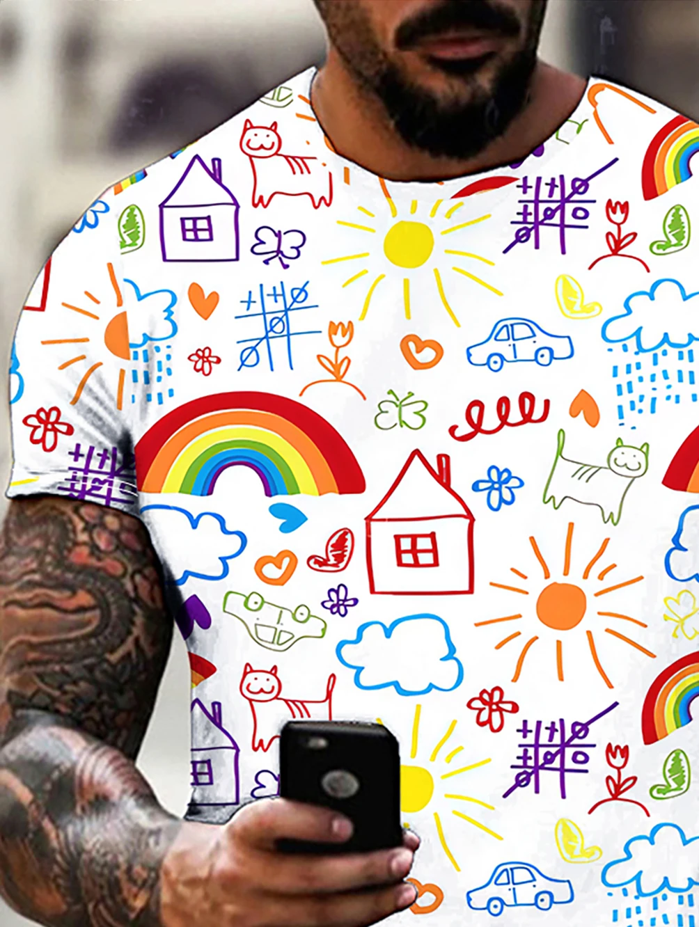 Men's summer casual round neck T-shirt 3D digital printing cross-border Amazon sports short sleeve color cartoon painting