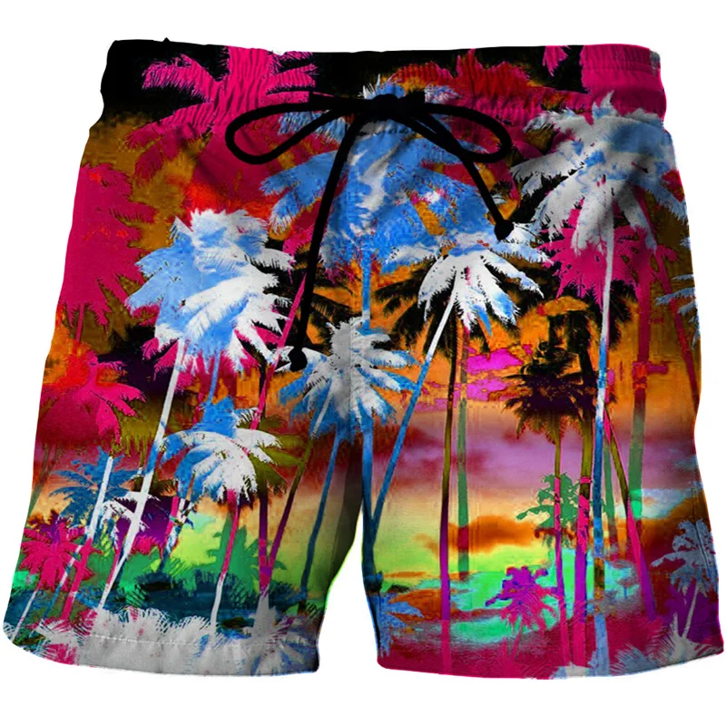 

Fashion Coconut Palm Tree Graphic Beach Shorts For Men 3D Print Art Pigment Scenery Board Shorts Summer Holiday Swimming Trunks