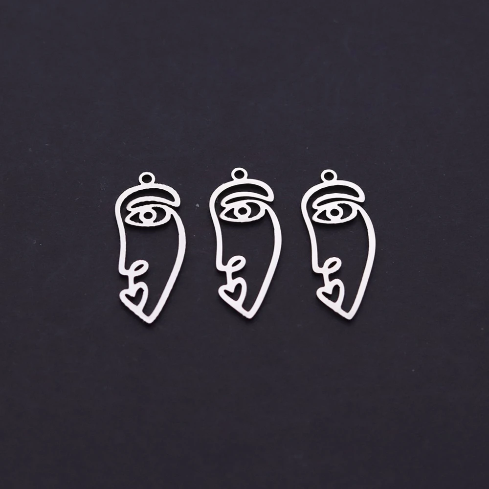 3pcs Minimalist Abstract Face Charms Stainless Steel Pendant Connector For Jewelry Making Handmade Earrings Necklace Accessories