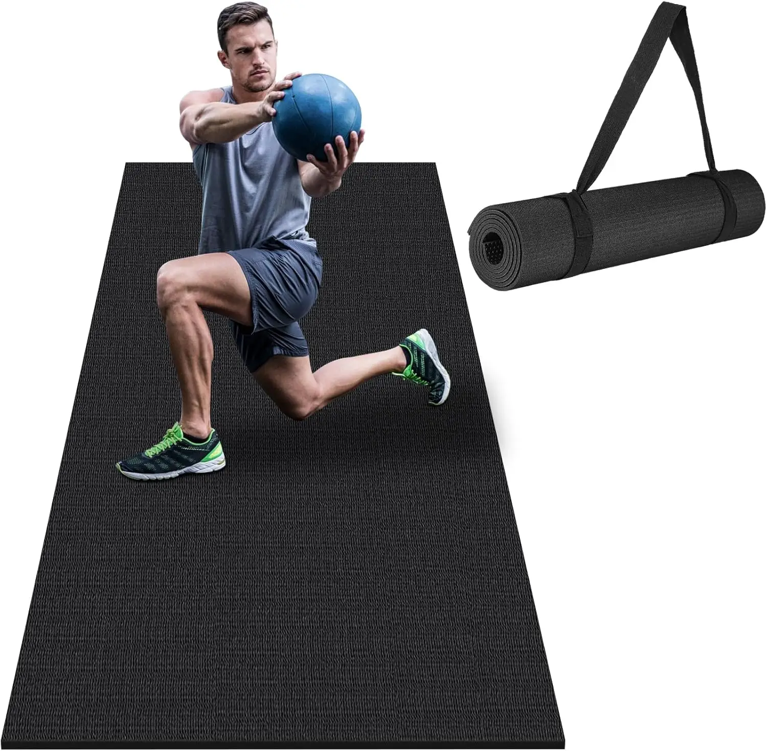 

7mm Thick Large Workout Mat 6x2 & 6x4 Feet - Home Gym Flooring for Weightlifting, Yoga, Cardio