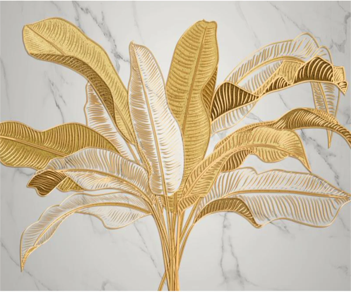 Custom wallpaper atmospheric banana leaf luxury golden line embossed TV sofa background papel de parede wallpaper wall stickers