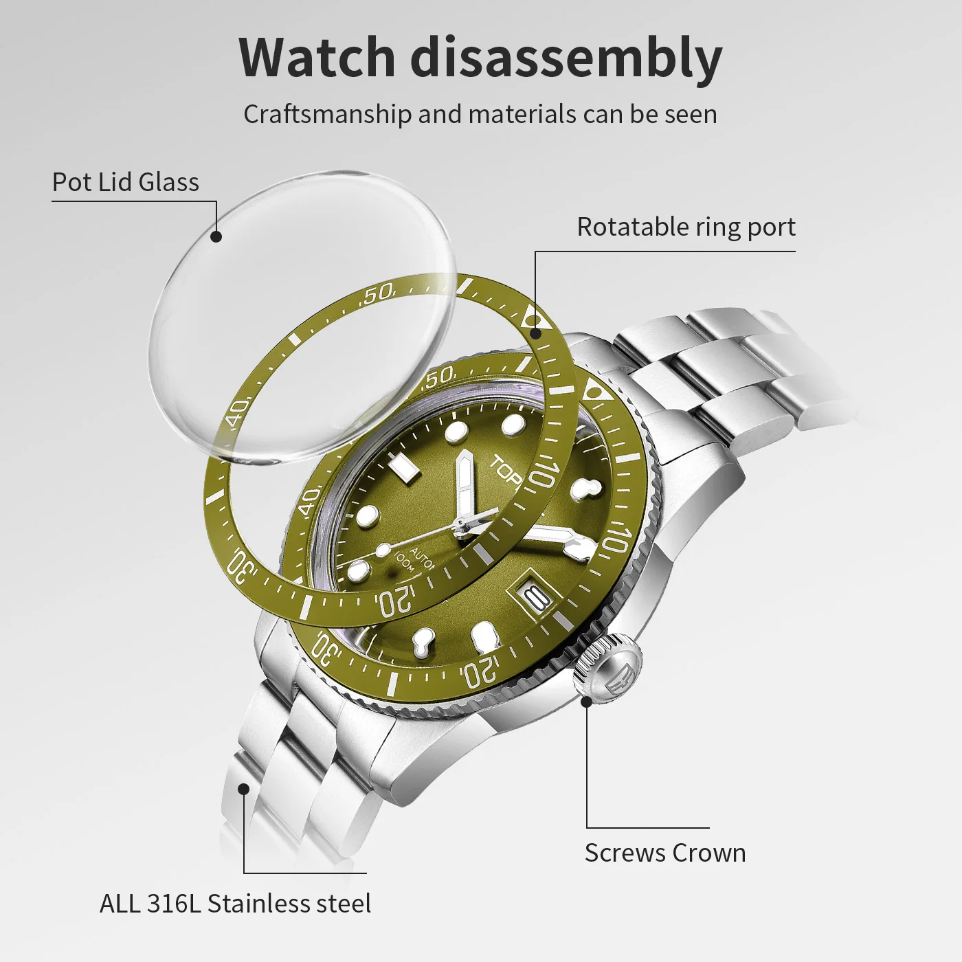 TOPHILL Mechanical watch Men's Watches  Business Watches NH35 Automatic Movement  watch Dive watch men