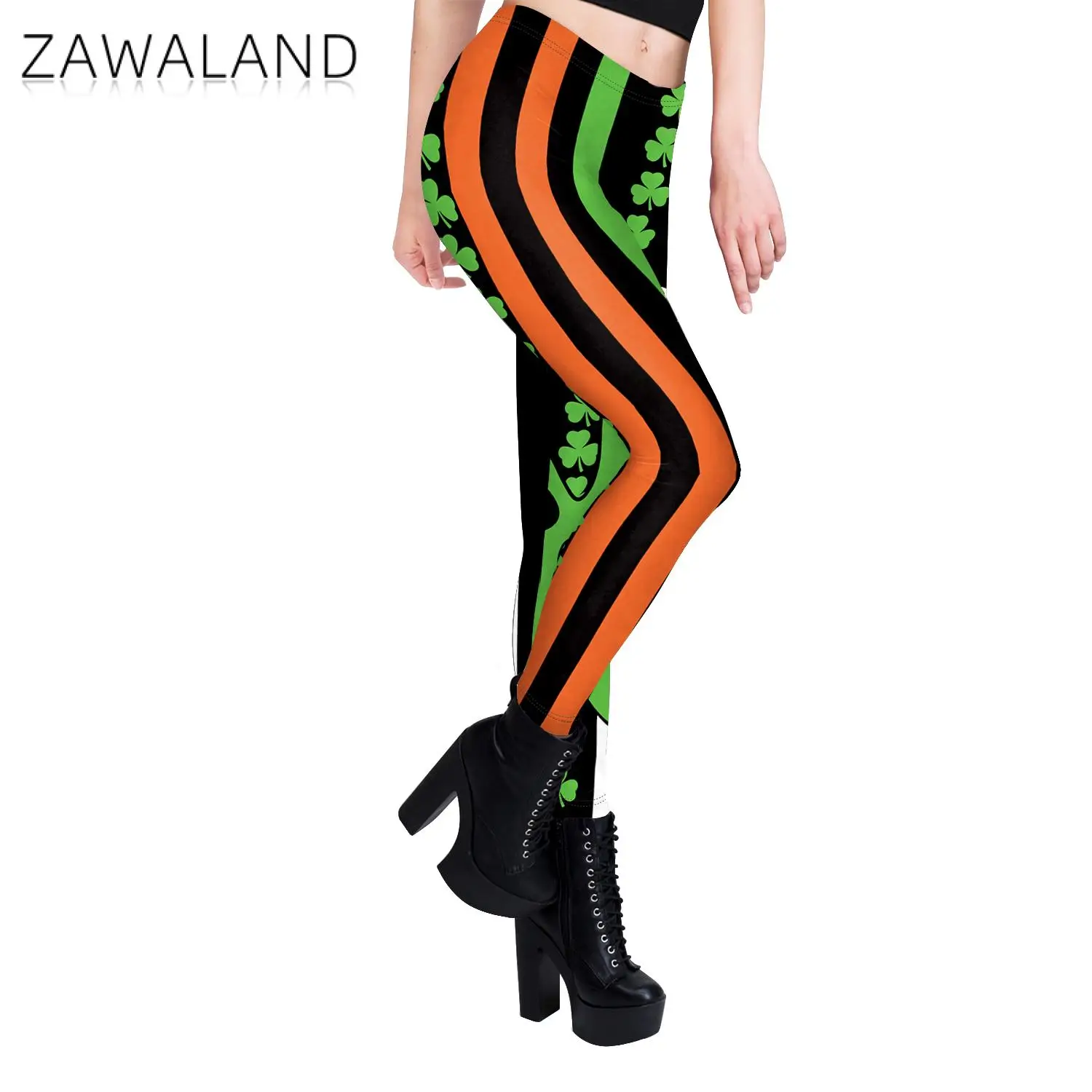 Zawaland Legging for Women Irish Festival Clover Printing Sexy Tights Holiday Party Trousers Girls Fashion Pants Elastic Workout