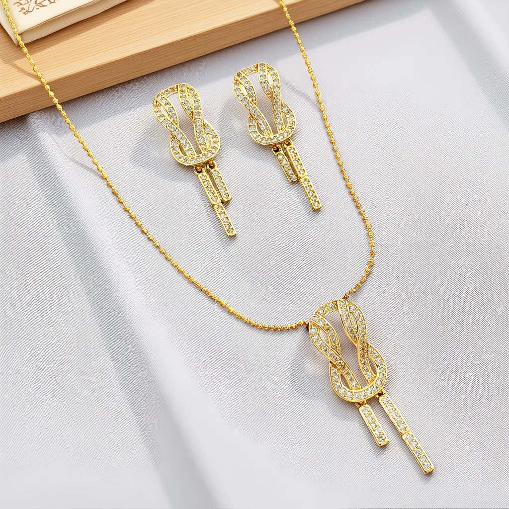 

3pcs Elegant Vintage Jewelry Set for Women Zircon Cross Winding Necklace Shiny Crystal Choker Bridal Wedding Earrings Party