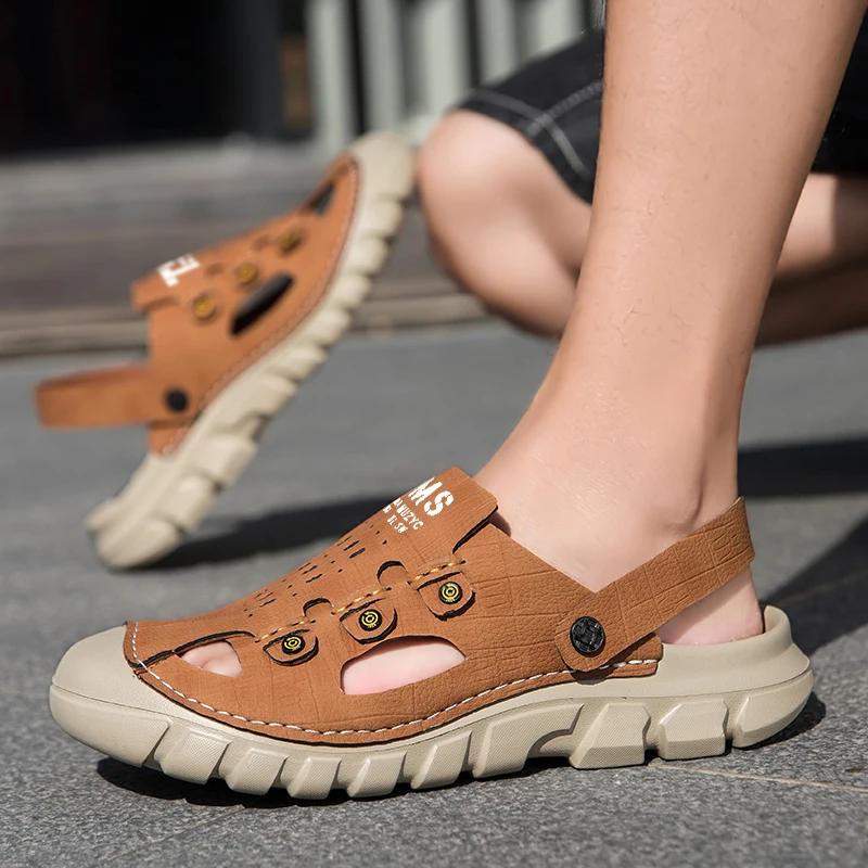 

Новые мужские летние уличные противоскользящие дезодорирующие сандалии 2026 года, универсальные спортивные пляжные сандалии-шлепанцы больших размеров