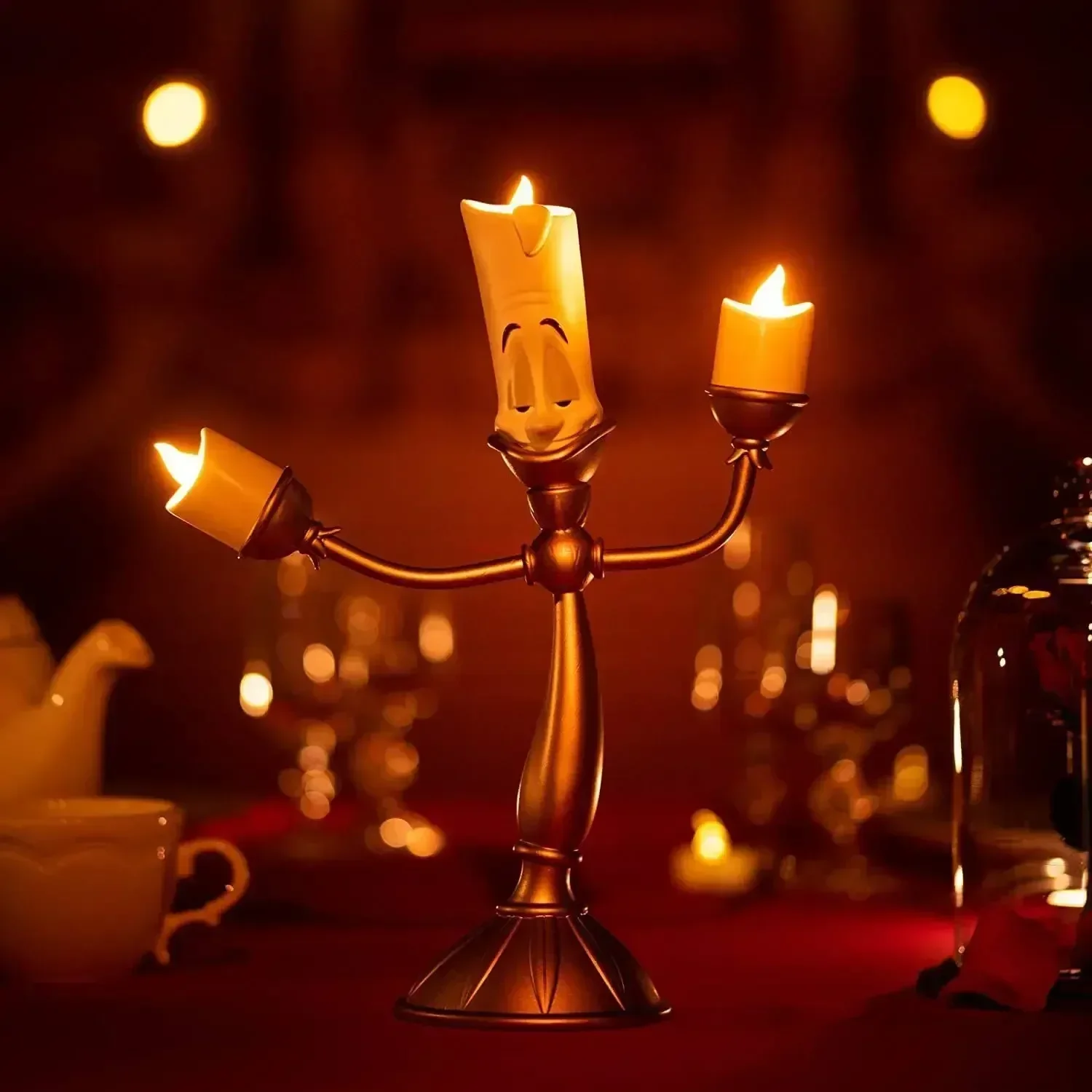 New Disney Beauty And The Beast Action Figures Cogsworth Mr Clock Lumiere Candle Lamp Statue Figure Home Decoration Model Toy view 5