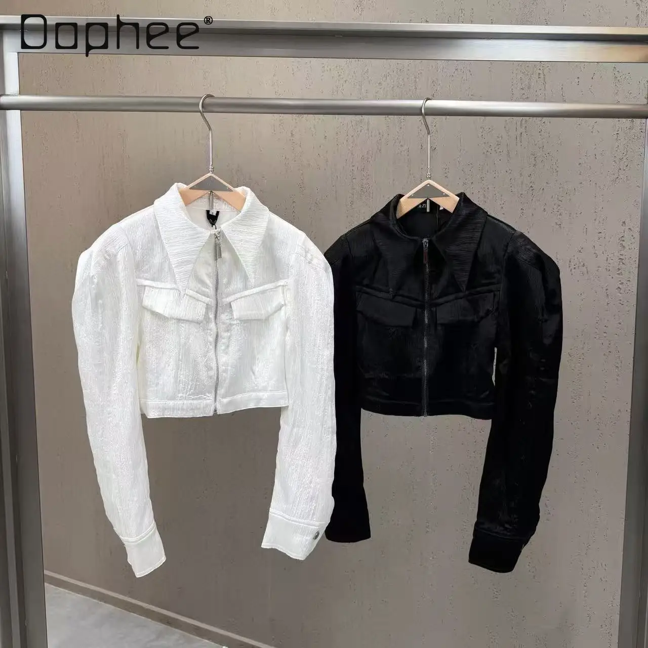 

Commuter Style Fashion Three-dimensional Bubble Sleeve Zipper Short-sleeved Blazer Spring New Korean Ins Trend Loose Slim Jacket
