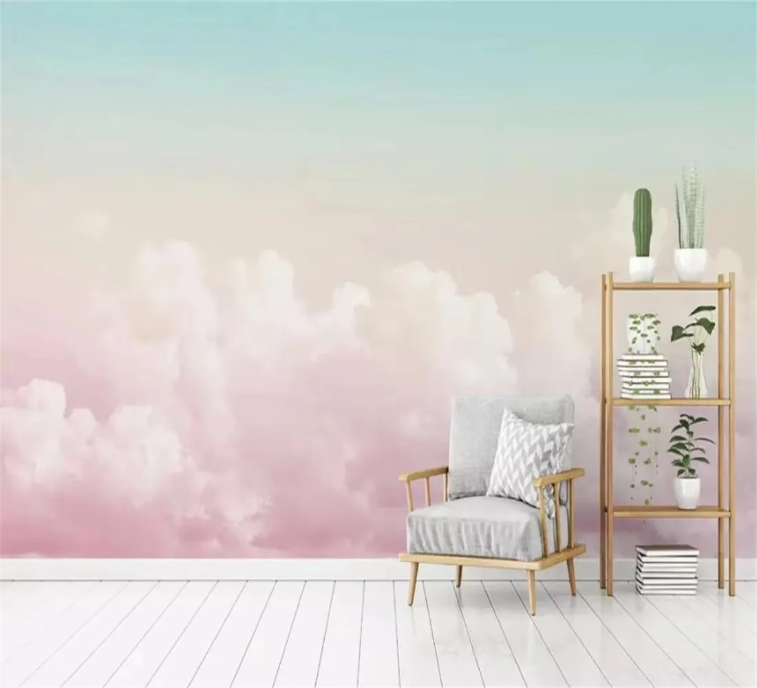 papel de parede Custom wallpaper 3D photo murals beautiful pink sky sofa background wall paper living room decorative painting