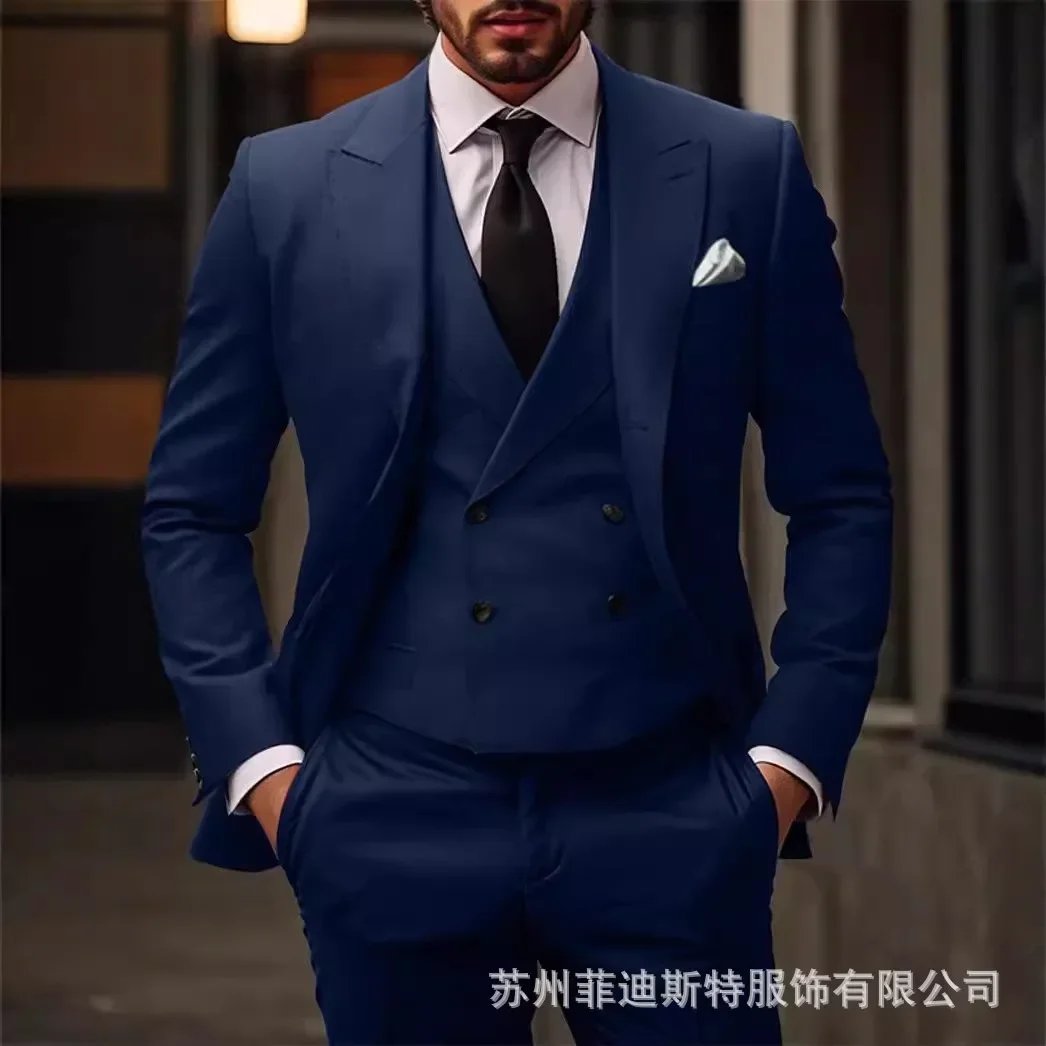 

Новые модные американские и европейские комплекты костюмов из трех предметов больших размеров, повседневные деловые пиджаки, брюки, двубортный мужской жилет