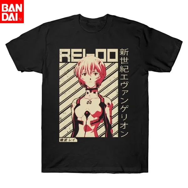Camiseta Negra Retro a Rayas de Neon Genesis Evangelion Rei Ayanami REI-00, Verano 2026, Camiseta con Gráficos de Anime para Hombre y Mujer
