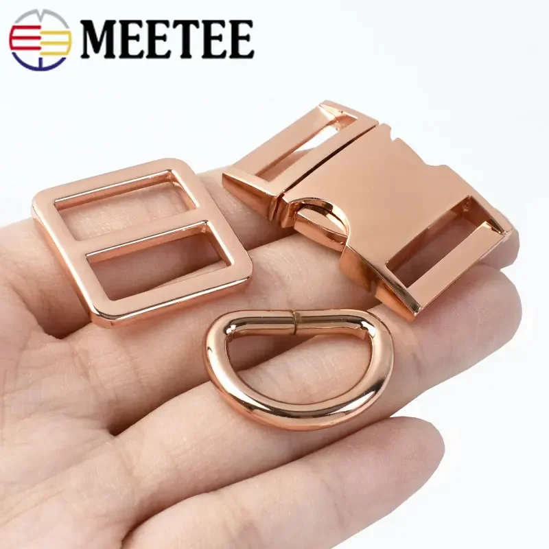 2Sets 15-38mm RoseGold Side Release Buckle D Ring Tri Glide Adjust Clasp Bag Strap Dog Collar Belt Hook DIY Hardware Accessories