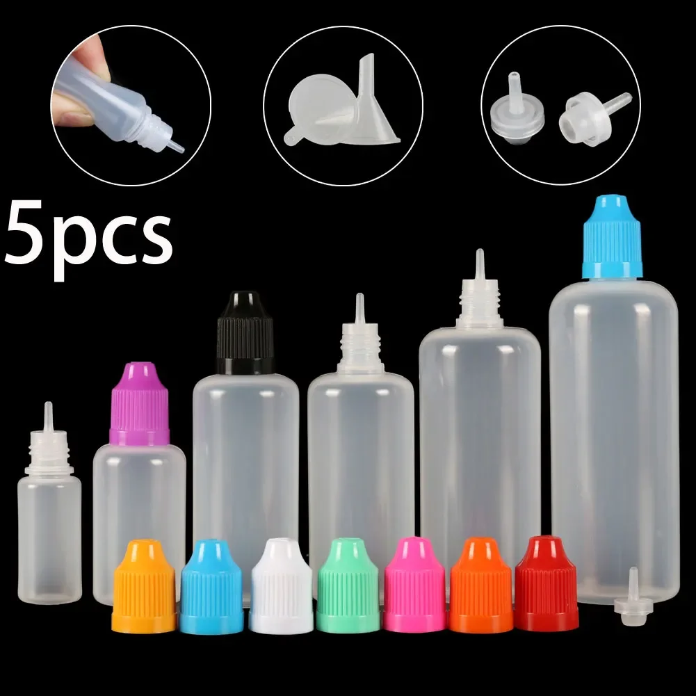 5PCS X 5ML-120ML Plastic Dropper Bottles Empty Squeezable E Liquid Juice Oil Eye Vape Jar Containers with Thin Tip CRC Cap LDPE