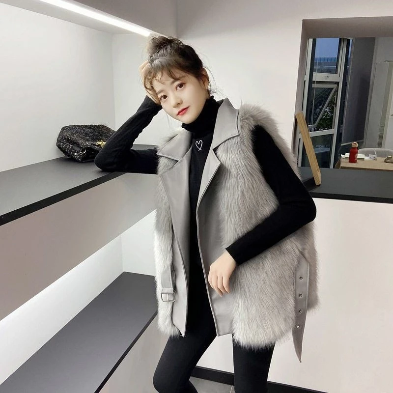 

Осень-зима 2026, Новое поступление, женский жилет из искусственного лисьего меха, утягивающая талия, средней длины, экологически чистая плюшевая куртка
