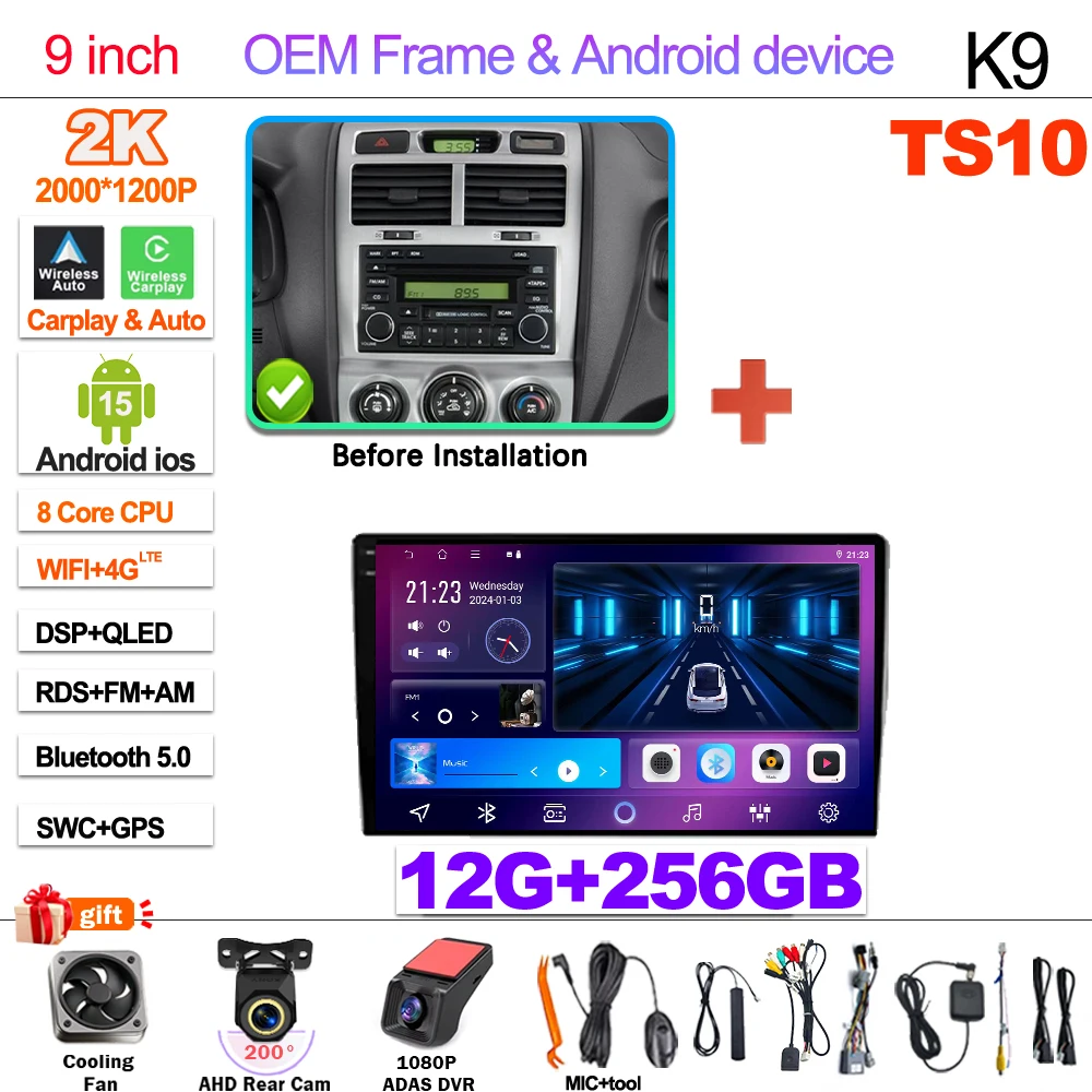 2Din Android 15 Voor Kia Sportage 2 2004-2010 Multimedia Speler Navigatie Carplay Stereo DVD Spiegel Link Stereo Head unit WIFI