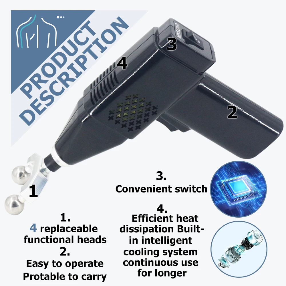 أداة ضبط العلاج بتقويم العمود الفقري الكهربائية علاج آلام العمود الفقري تحسين الجنف تدليك الجسم بتقويم العمود الفقري المنشط بندقية