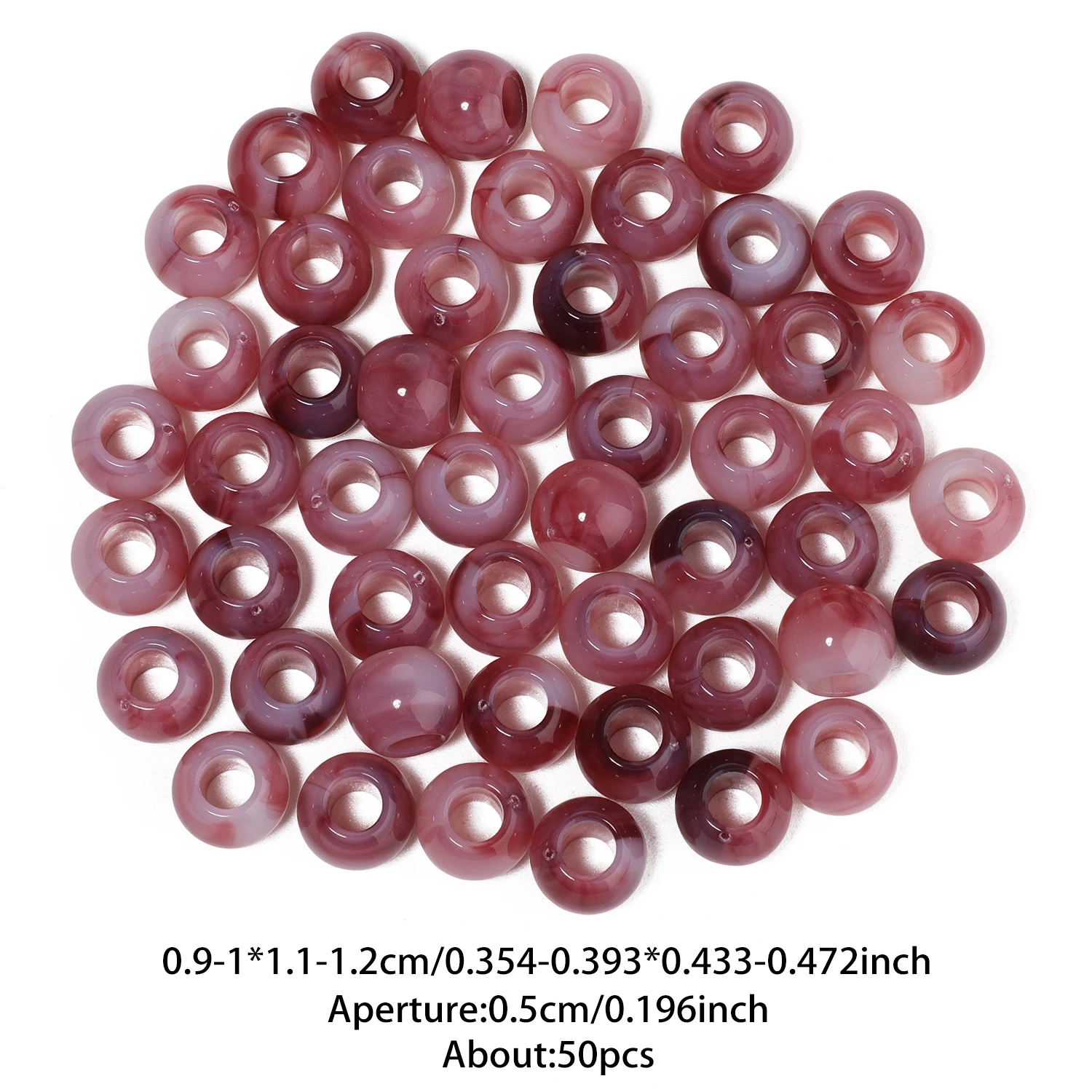 50 Stück bunte, runde Acryl-Abstandshalterperlen mit großem Loch für die Herstellung von Schmuck, Halsketten, Armbändern, Kleidungsaccessoires und Bastelarbeiten. – Detail 9