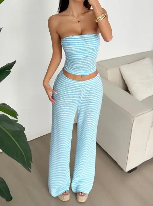 Y2K Hot Girl Sexy Strapless Wide-Leg Pants Suit Women's Clothing 2025 Autumn