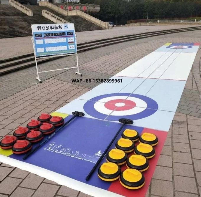 Outdoor Sports 10M Pvc Dry Curling Track Mat Foldable Ice Curling Board With 8 Curling Stones and Scoreboard