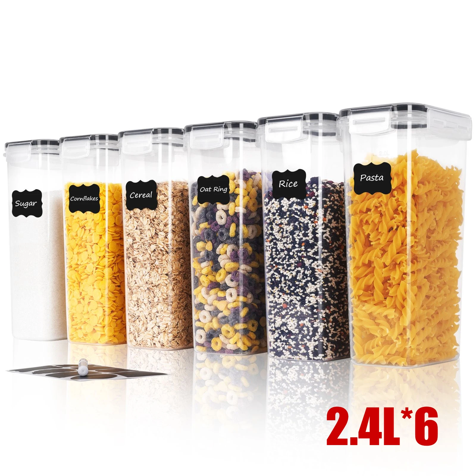 3/6 juegos de contenedores herméticos para almacenamiento de alimentos, 2,4 L, grandes para despensa y organización de cocina, para cereales, Pasta, harina, azúcar, hierbas,