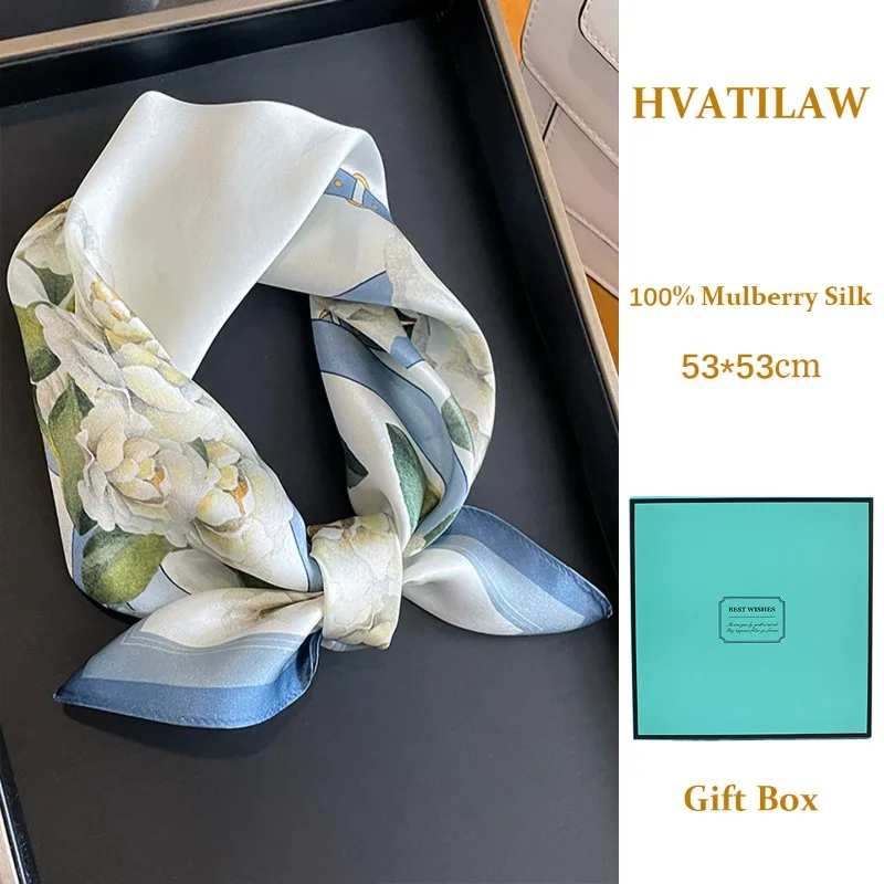 

100% Mulberry Silk Scarf Women Silk Square Scarf Headband Neckerchief Bandana Female Neck Scarf Soft Silk Wrap Luxury Gift Box