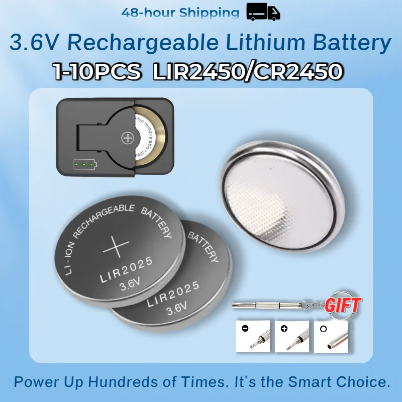 

High Capacity LIR2450 3.7V 120mAh Rechargeable Lithium Battery for Watch, Toy Car, Key Finder, Solar Flashlight Place CR2450