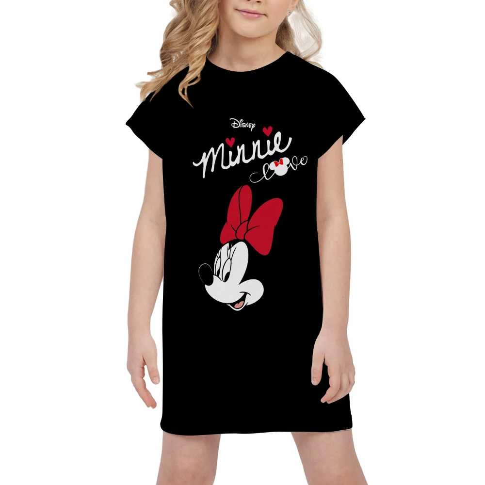 Girls Disney Minnie Mouse Pink Dress Children Cute Cartoon Tee Soft A-Line Princess Dresses Girl Casual Wear Breathable Clothes