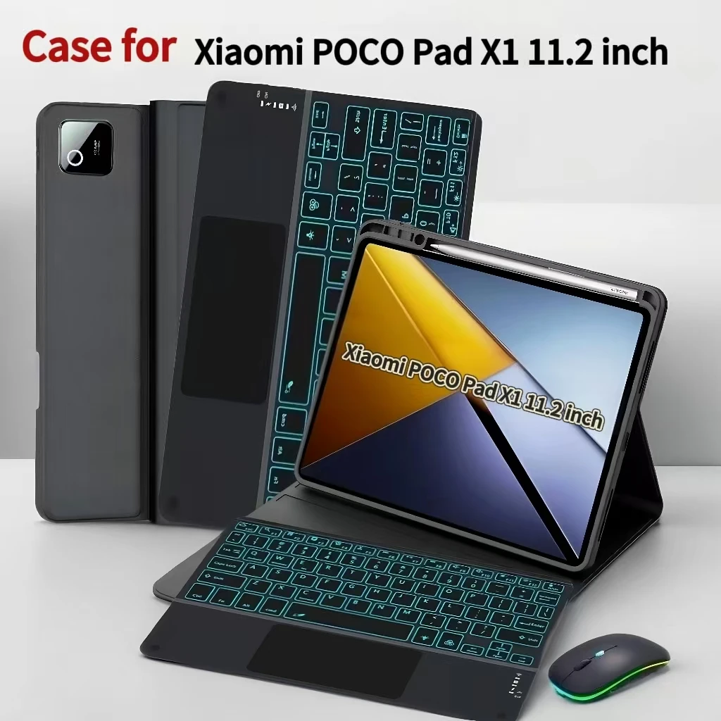 Case For Xiaomi POCO Pad X1 11.2 Inch Case Keyboard, For POCO Pad X1 11.2 (25099RP08G) Removable Keyboard Case