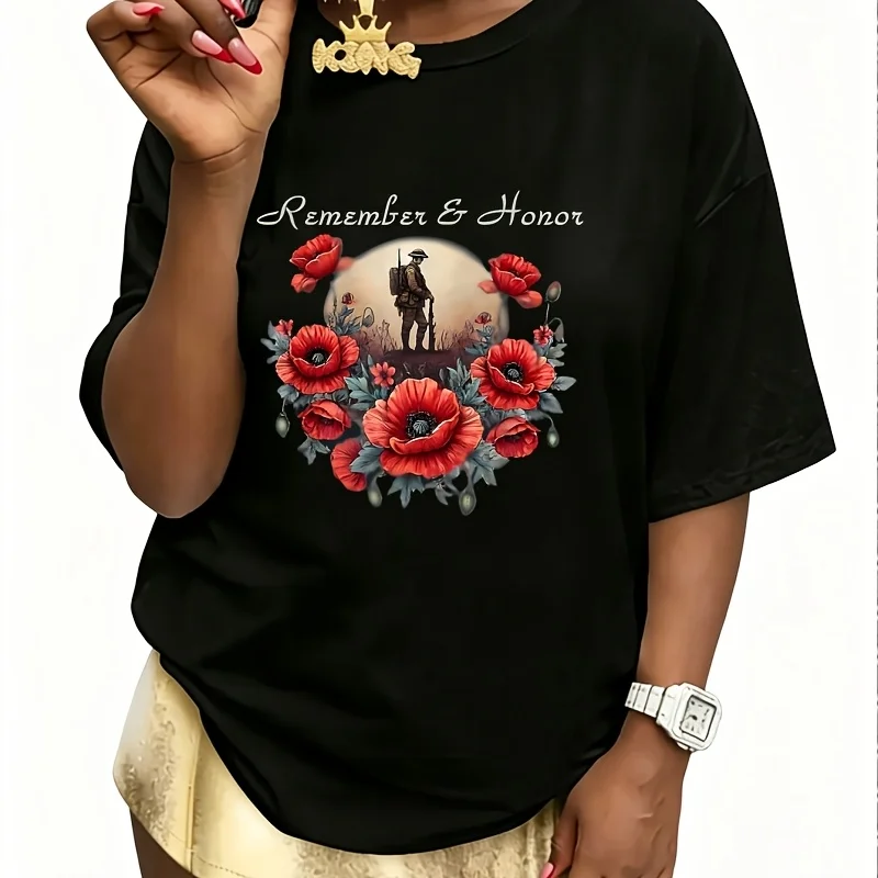 Veterans Day United States Memorial Day Women's 100% Cotton T-Shirt Fun Print Short Sleeve Top Casual Round Neck Tee S-5Xl