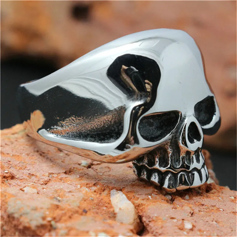 Skeleton Head Ring 316L Stainless Steel Jewelry Polishing Men Boys Punk Biker Ring Size 6-15