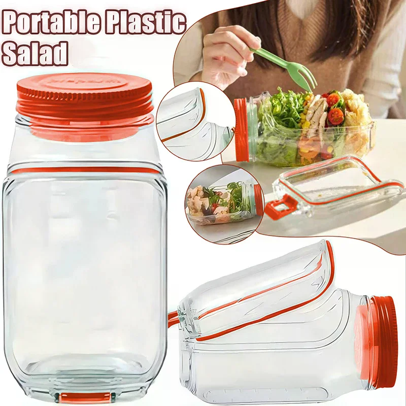 Salad Jar,Mason Jar Salad Container With Side Opening, Dressing Bowl, Sauce Compartments, Microwave-Safe, Freezer And Dishwasher