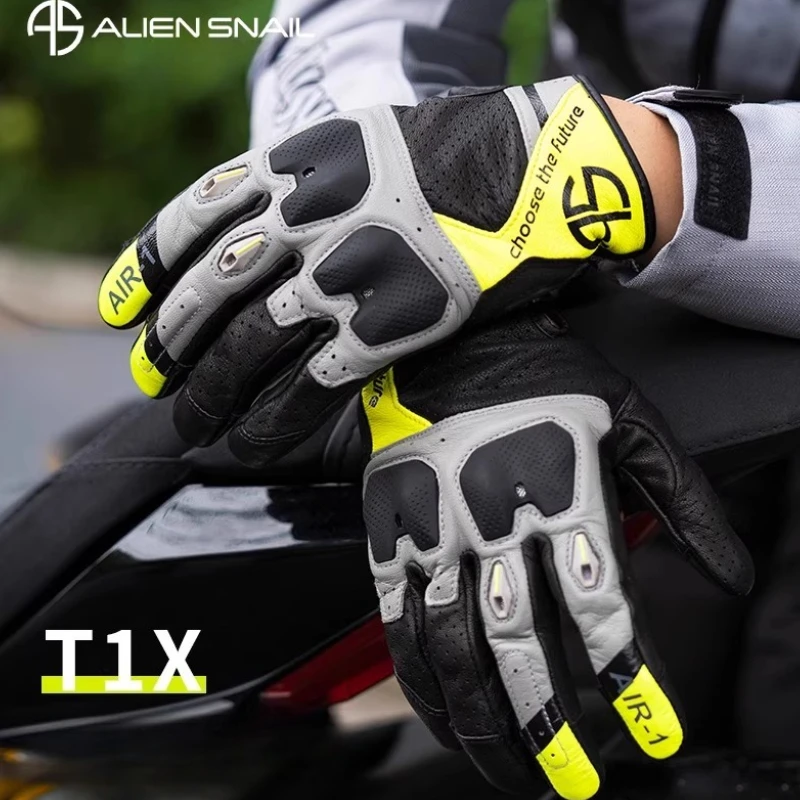 

ALIEN SNAIL Motorcycle Glove Summer Breathable Bicycle Full Finger Gloves Retro Motorcycle Touch Screen Cycling Gloves 장갑