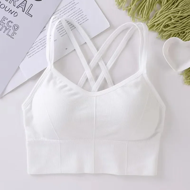 Sexy Women Tops Back Cross Strap Tank Top Push Up Running Sports Bra Breathable Soft Fitness Beauty Solid Color Yoga Bra image 4