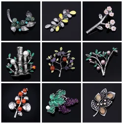 Vintage Women Brooch Trendy Enamel Natural Stone Lapel Pins Cute Plant Accessories For Office Party Meeting Luxury Jewelry