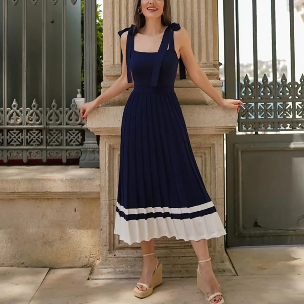 

Classic Pleats Evening Dresses Square Collar Spaghetti Straps Custom Made A Line Tea Length Prom Party Gowns Moedrn Style