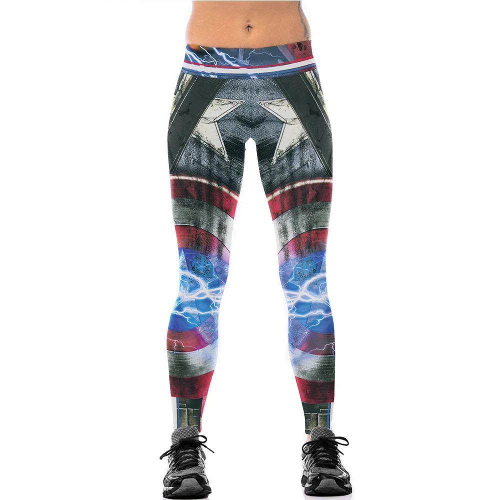 Legginsy sportowe damskie spodnie do jogi z nadrukiem 3D, legginsy z superbohaterami, elastyczne, wąskie, spodnie do biegania szybkoschnące, siłownia rajstopy spodnie Femme