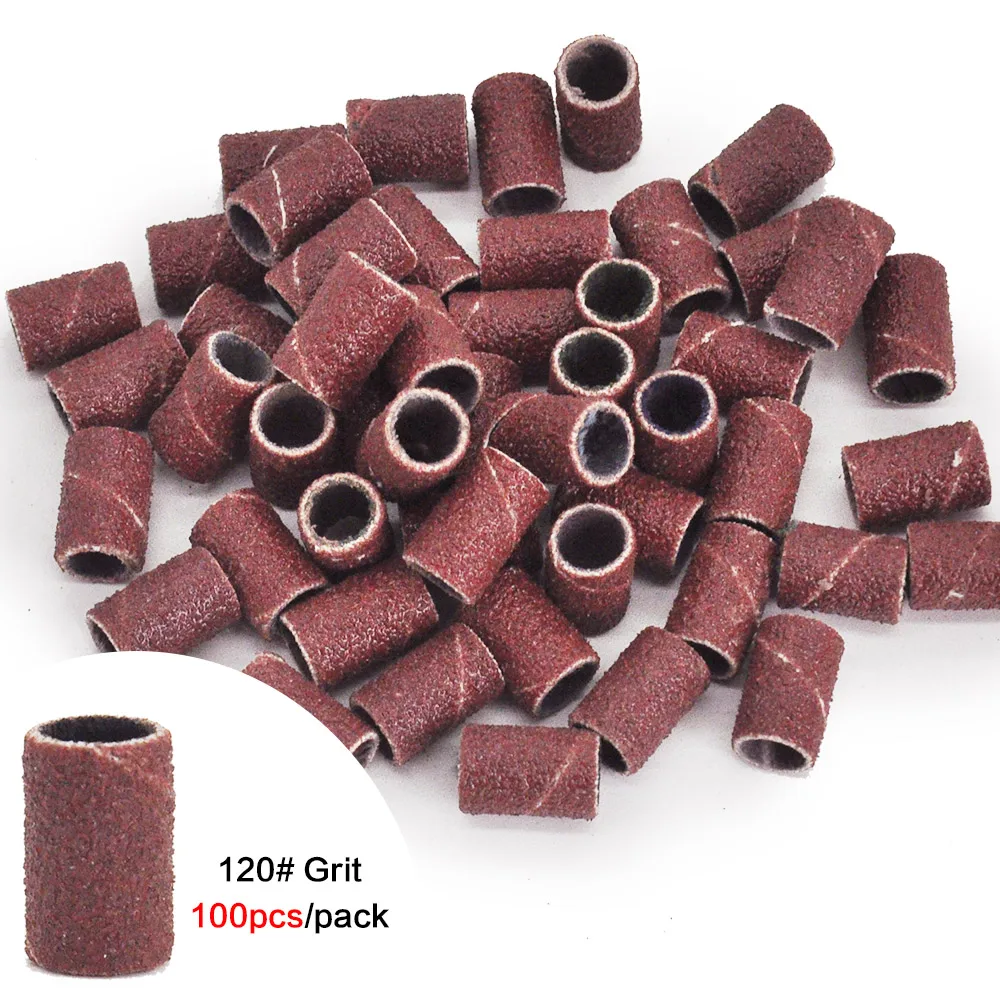 100/50pc Sanding Cap Bands For Electric Manicure Machine 180/120/80 Grit Nail Drill Grinding Bit Files Pedicure Tool Set