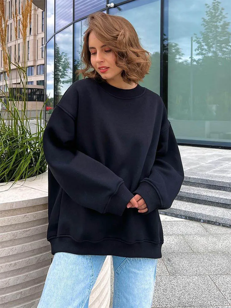 Hoodies & Sweatshirts for Women Autumn Winter Thick Warm Fleece Sweatshirt Girls Streetwear Loose Pullovers